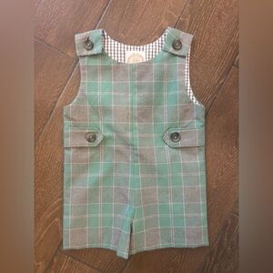 The Beaufort Bonnet Company Green and Brown Plaid Romper 12-18 months